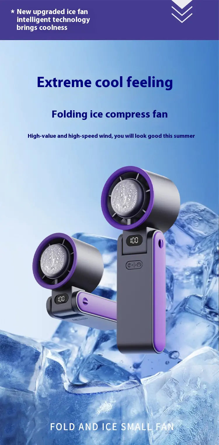 Folding Portable Handheld Ice Compress Digital Fan