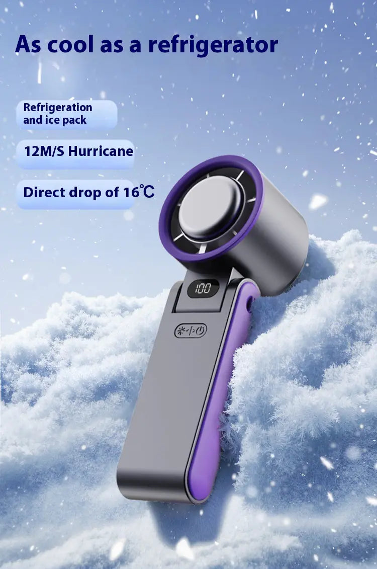 Folding Portable Handheld Ice Compress Digital Fan